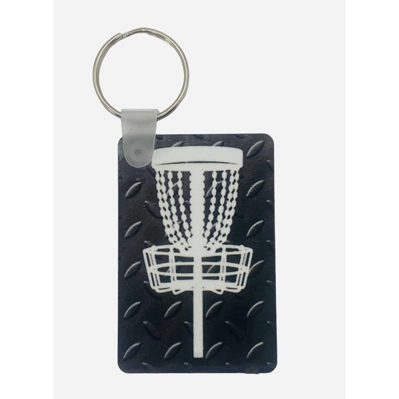 Disc Golf Keychain DISCGOLF BASKET Trucker BLACK Custom Made Key Ring Hardboard - Picture 2 of 8